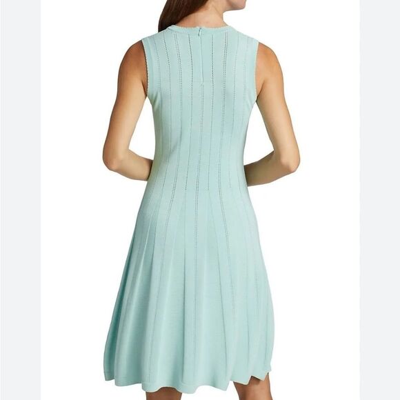 Lela Rose Brocade Long-Sleeve Oxford Blue Textured Knit Fit & Flare NWT $990 - Picture 5 of 8